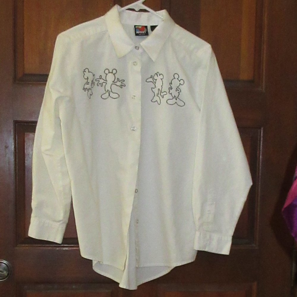 White Cotton Mickey Shirt Medium Disney